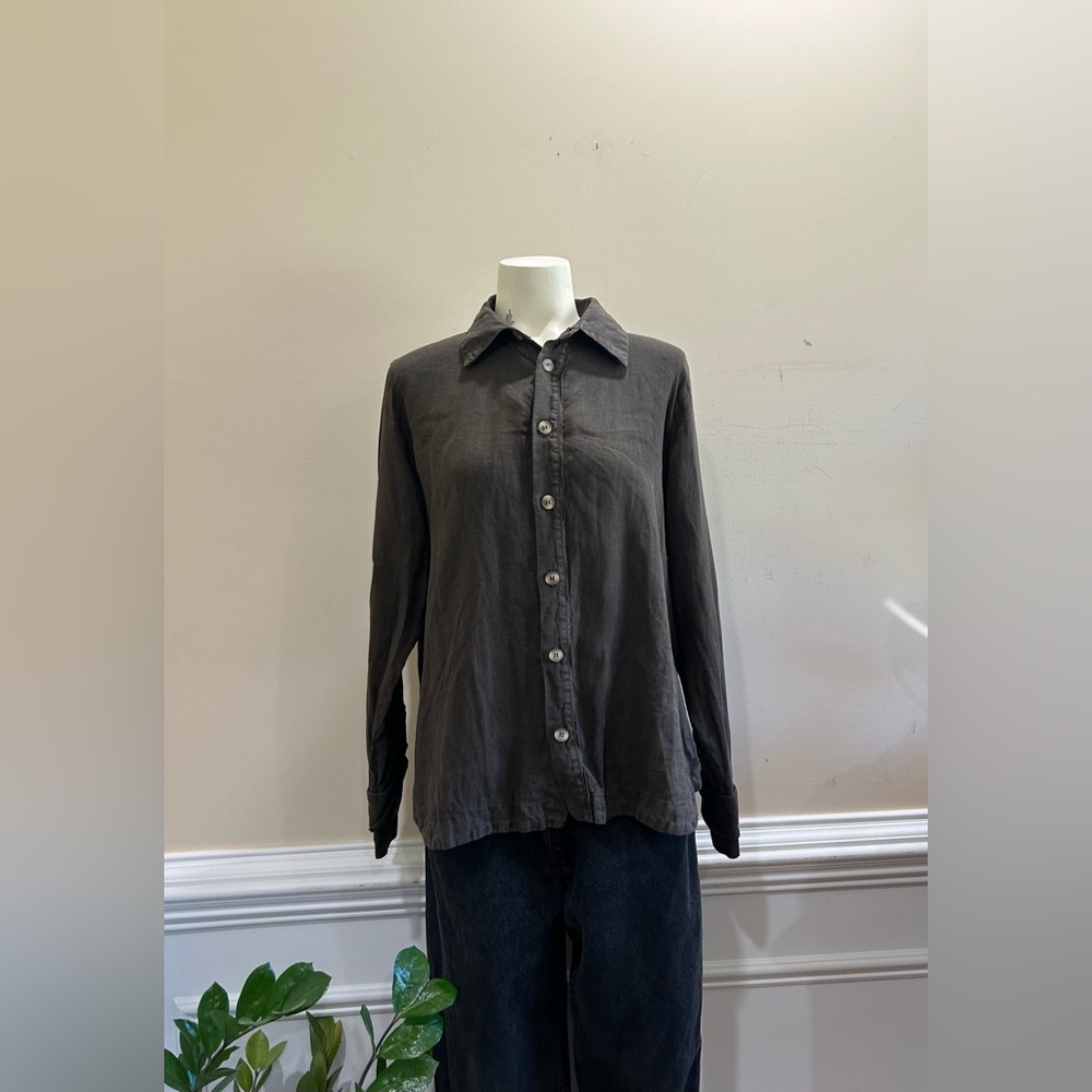 ALOHAS Olive Green Button Down Linen Shirt